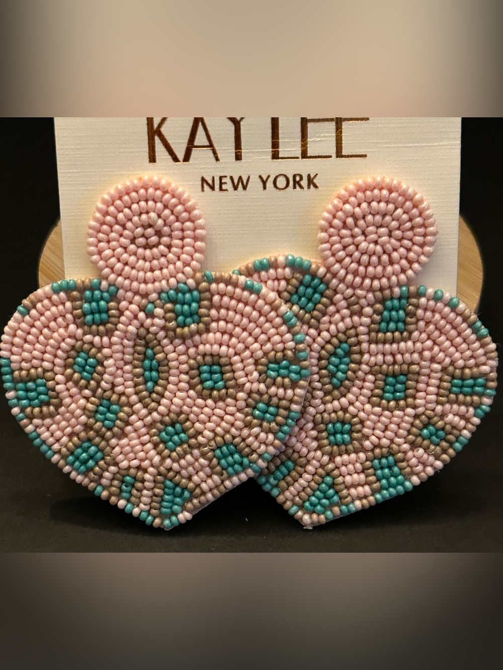 Kay Lee Pink & Teal Hand Beaded Drop Stud Earrings with Push Backs